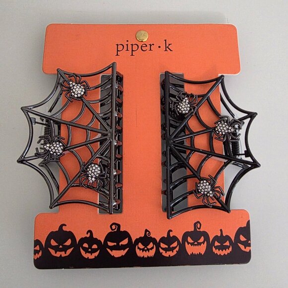 PIPER K Metal Claw Clips | Halloween Spider Web | Crystal Metallic 3D NEW - Picture 1 of 5